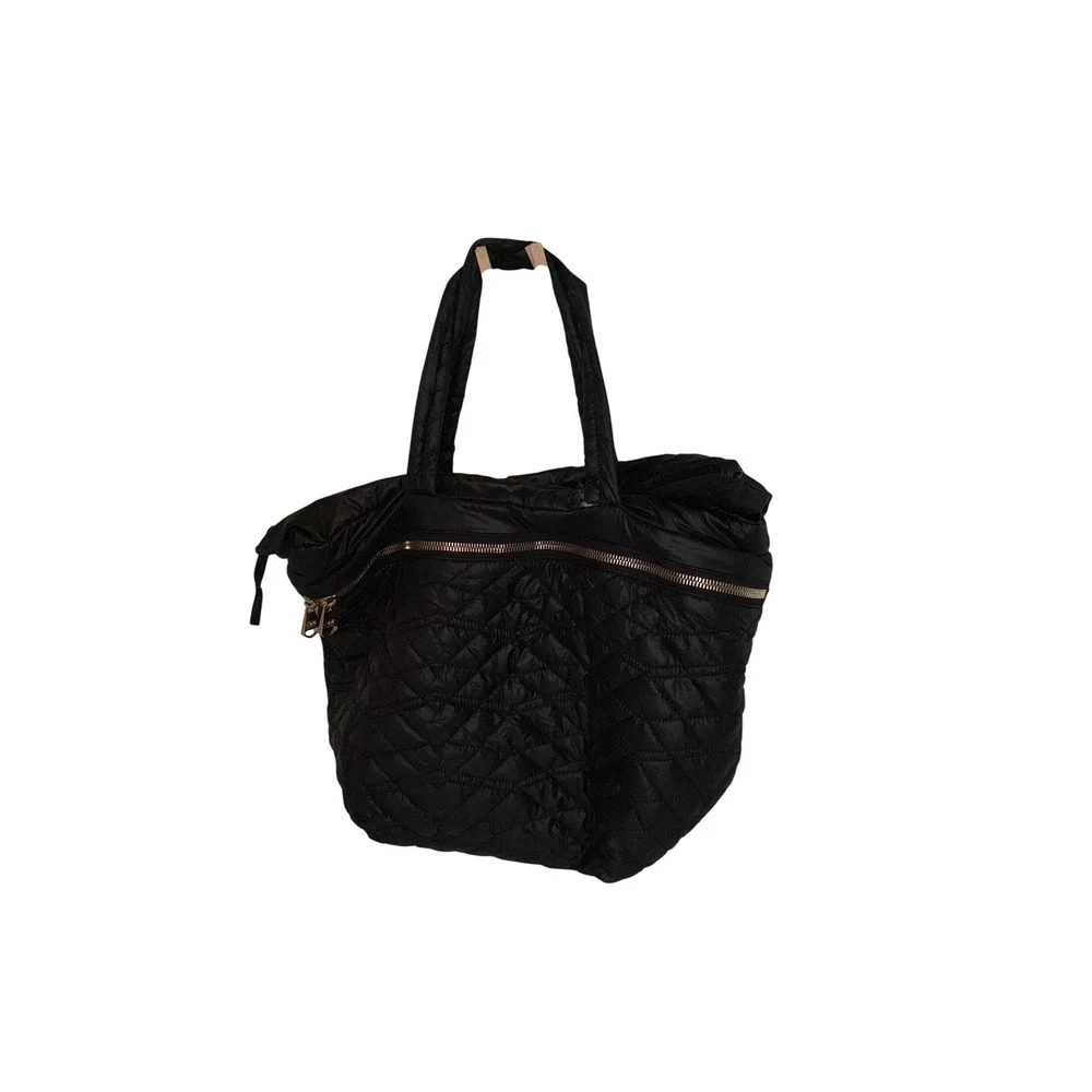 Dolce Vita Collection Black Quilted Puffer Tote Bag Gold Hardware
